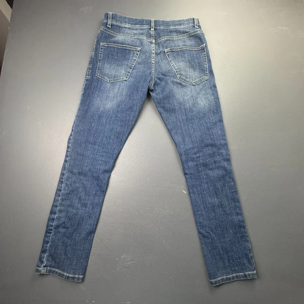 Topman Men's 33x32 Blue Slim Jeans Stretch Denim Button Fly Cotton Blend Casual